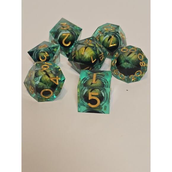 Sage's Eye of the Green Serpent Liquid Core Polyhedral DIce Set Dnd RPG Dice D&D - Picture 1 of 4